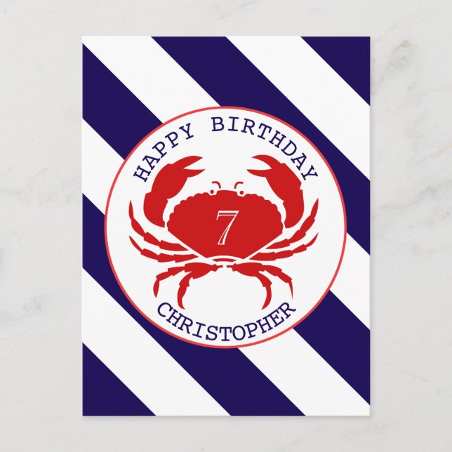 Einladung von Red Crab Nautical Birthday (Vorderseite)