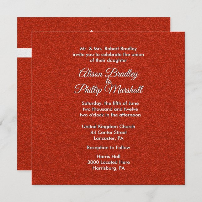 Einladung von Red Glitzer and Bow Wedding (Vorne/Hinten)