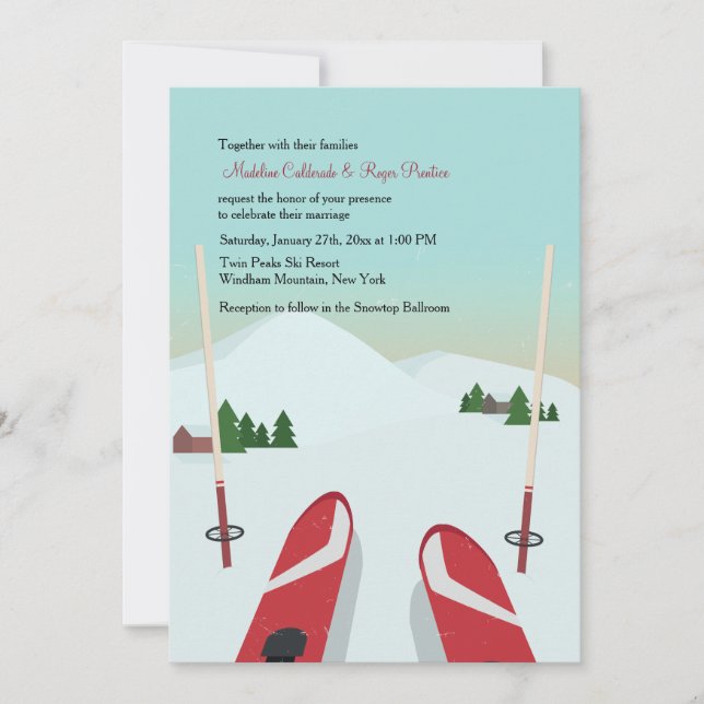 Einladung von Red Skis Hochzeit (Vorderseite)