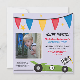 Einladung von Rennwagen für Geburtstagsparty (lila