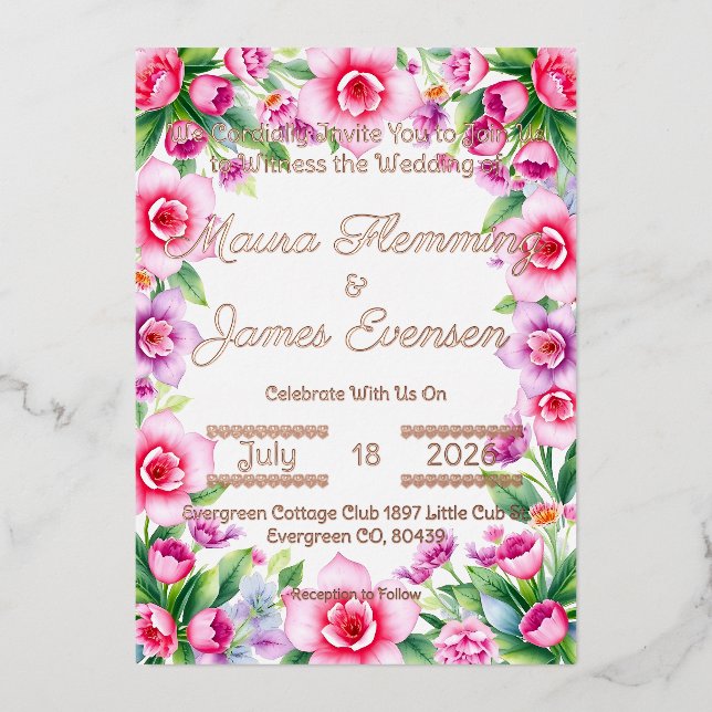 Einladung von rosa und Lila Blumenblättern (Vorderseite)