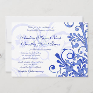 Einladung von Royal Blue and White Floral Wedding
