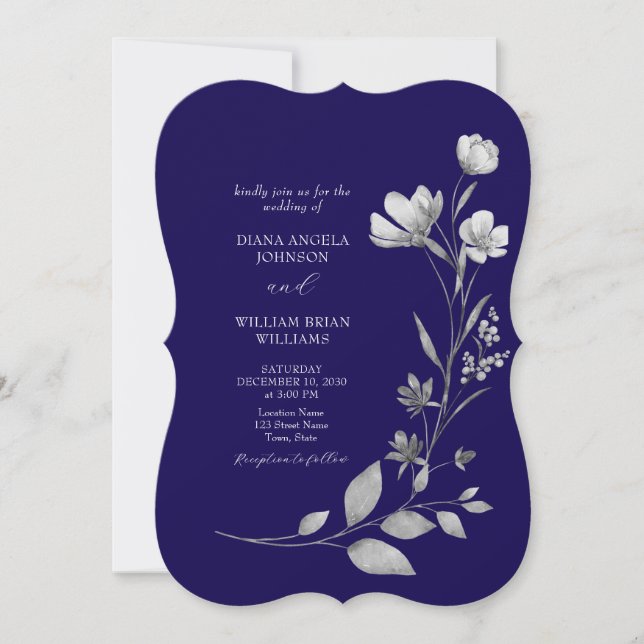 Einladung von Royal Blue Floral Wedding (Vorderseite)