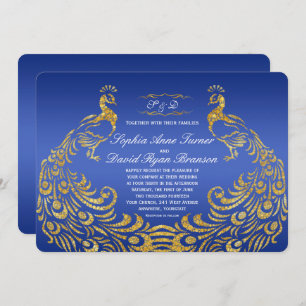 Einladung von Royal Blue Gold Peacock Hochzeit