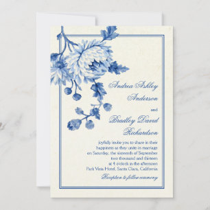 Einladung von Royal Blue Ivory Toile Floral Weddin