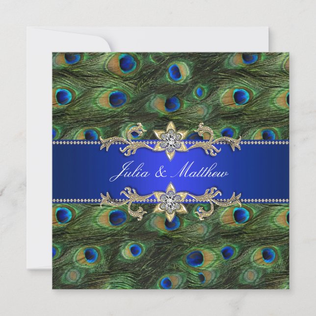 Einladung von Royal Blue Peacock Hochzeit (Vorderseite)