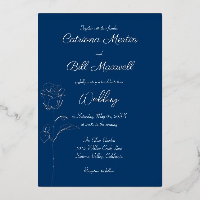 Einladung von Royal Blue und Real Silver Foil (Vorderseite)