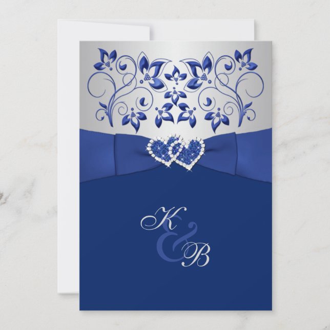 Einladung von Royal Blue und Silver Joined Hearita (Vorderseite)