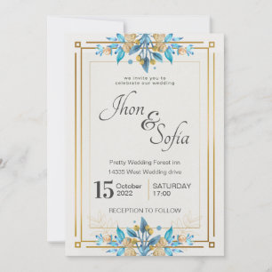 Einladung von Royal Blue White Gold Floral Wedding