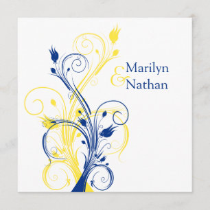 Einladung von Royal Blue, Yellow, White Floral Wed