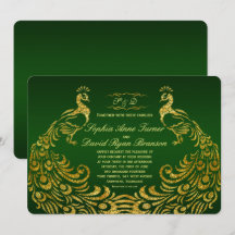 Einladung von Royal Green Gold Peacock Wedding