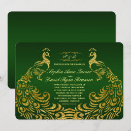 Einladung von Royal Green Gold Peacock Wedding