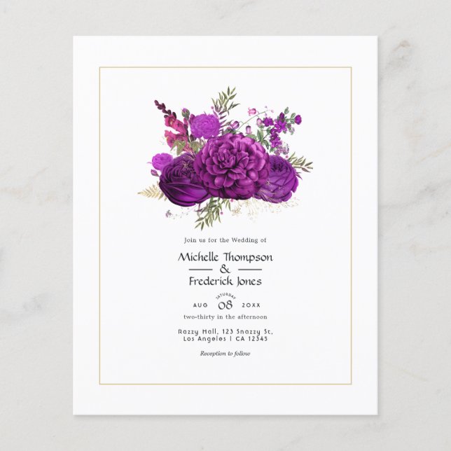 Einladung von Royal Lila and Gold Floral Wedding Flyer (Vorne)