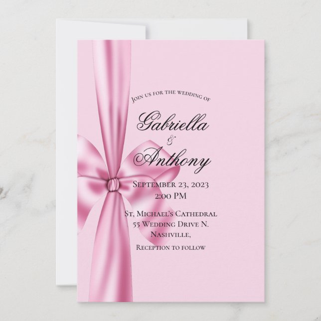 Einladung von Satin Ribbon Pink zur Hochzeit (Vorderseite)