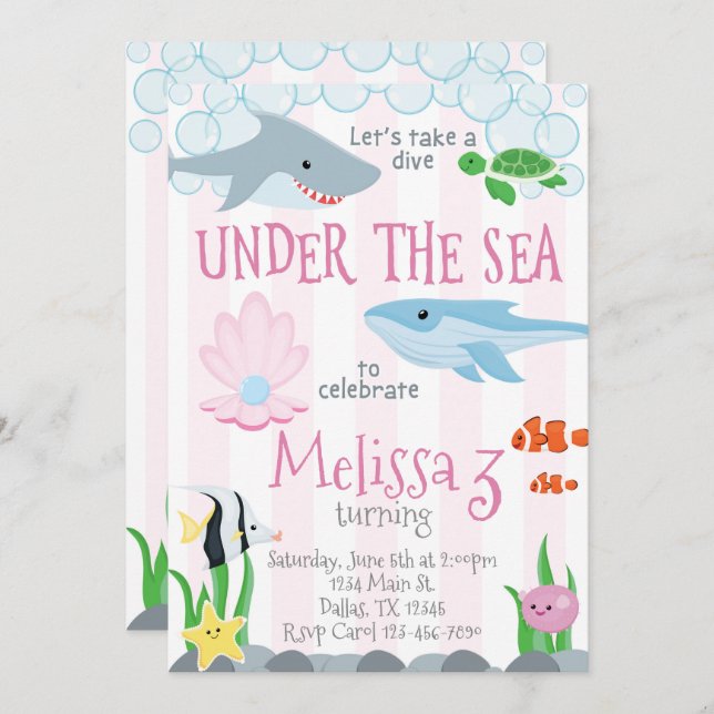 Einladung von Sea Animal Birthday Party (Vorne/Hinten)