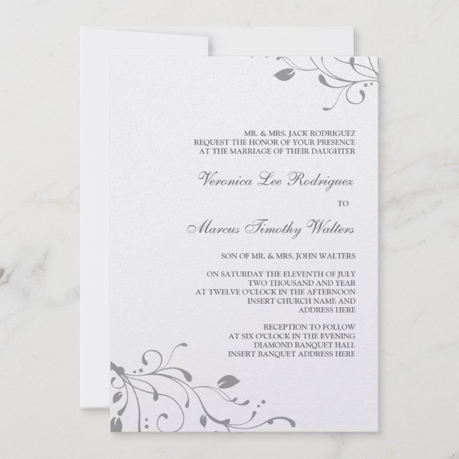 Einladung von Silver Floral Decal (Vorderseite)