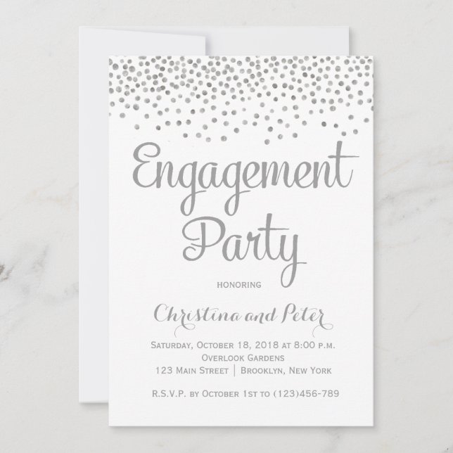 Einladung von Silver Foil Imitats Dots Engagement  (Vorderseite)