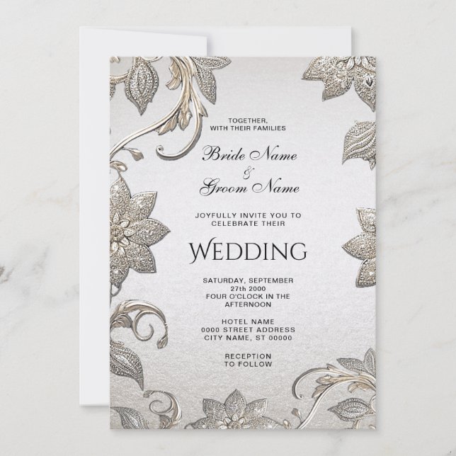 Einladung von Silver Gold Floral Wedding (Vorderseite)