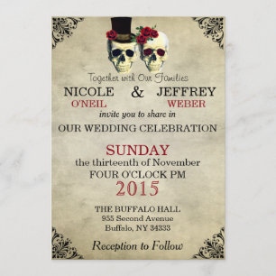 Einladung von Skeleton Skulls Hochzeit