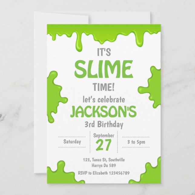 Einladung von Slime Birthday (Vorderseite)