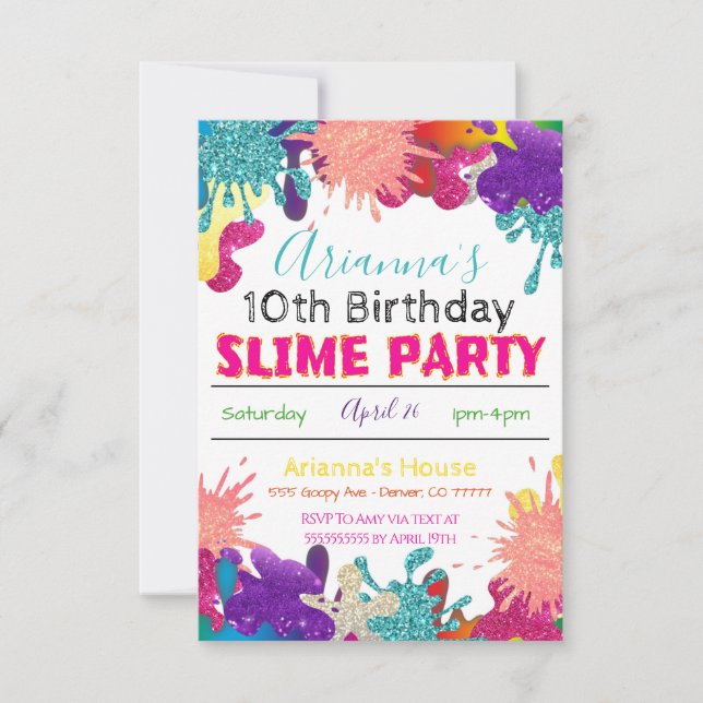 Einladung von Slime Party zum Geburtstag (Vorderseite)