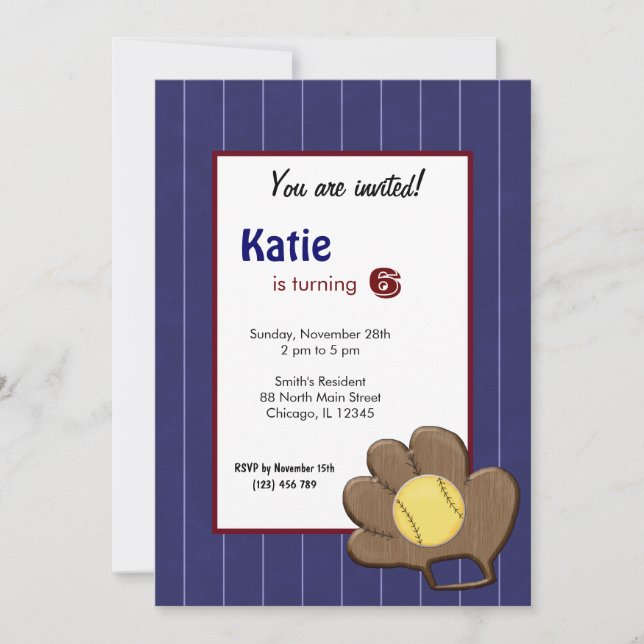 Einladung von Softball Birthday (Vorderseite)