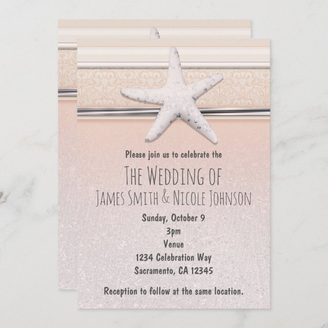Einladung von Starfish Peaches & Cream Beach Hochz (Vorne/Hinten)
