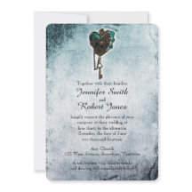 Einladung von Steampunk Aquamarin Heart Wedding