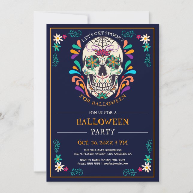 Einladung von Sugar Skull-Halloween-Partys (Vorderseite)