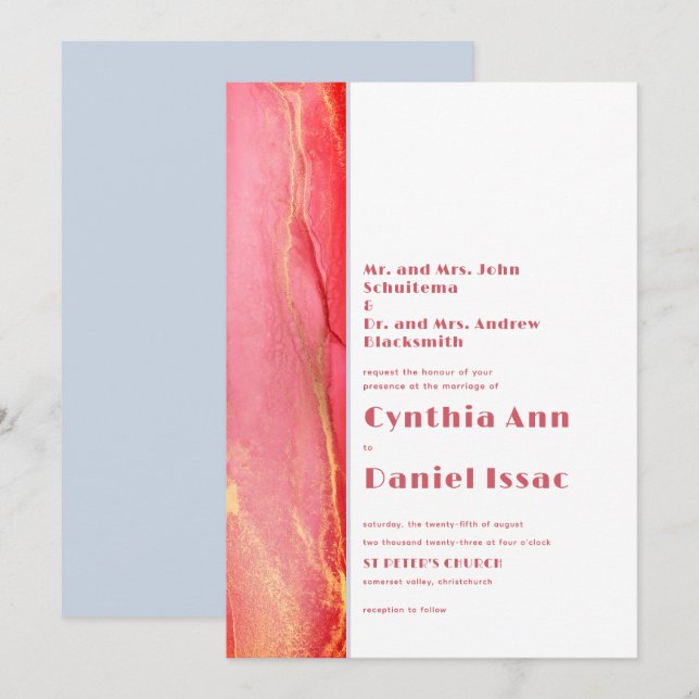 Einladung von Summery Pink Blue Wedding (Vorne/Hinten)