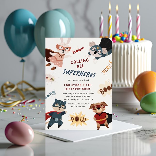 Einladung von Superhero Animals Niedlicher Kinderg (Von Creator hochgeladen)