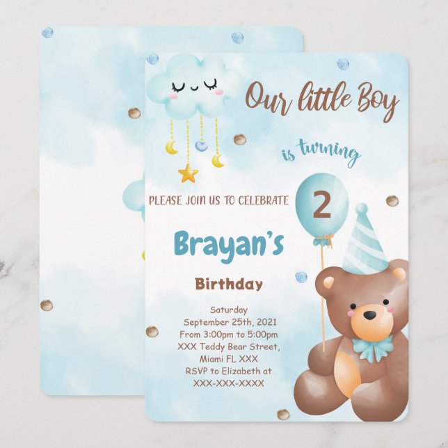 Einladung von Teddy Bear (Vorne/Hinten)