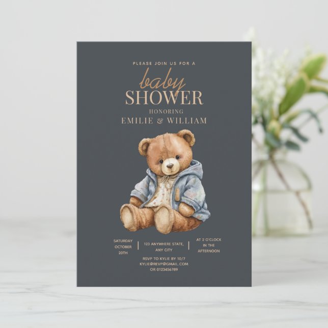 Einladung von Teddy Bear Baby Shower kann frühzeit (Stehend Vorderseite)