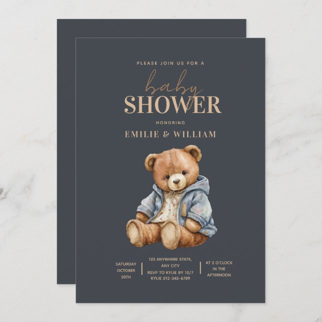Einladung von Teddy Bear Baby Shower kann frühzeit (Vorne/Hinten)