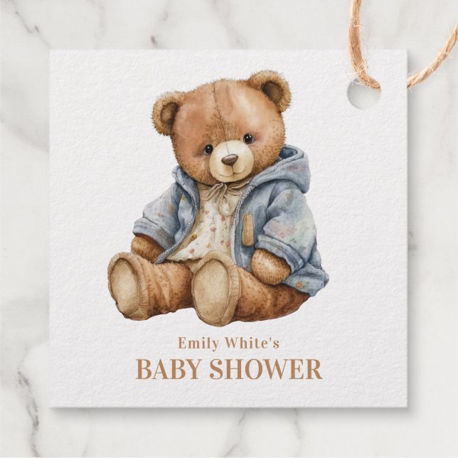Einladung von Teddy Bear Baby Shower kann frühzeit Geschenkanhänger (Rückseite)