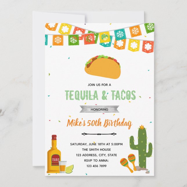 Einladung von Tequila und tacos fiesta (Vorderseite)