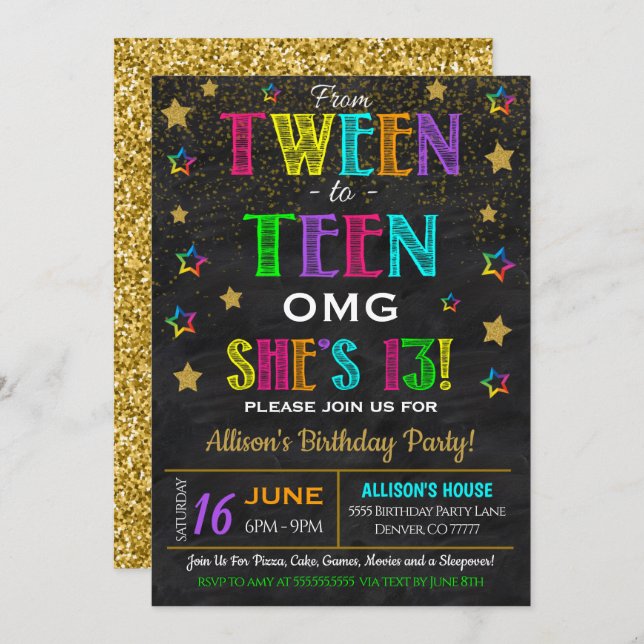 Einladung von Tween to Teen Birthday (Vorne/Hinten)