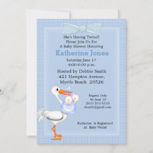 Einladung von Twin Baby Boy Shower (Stork)