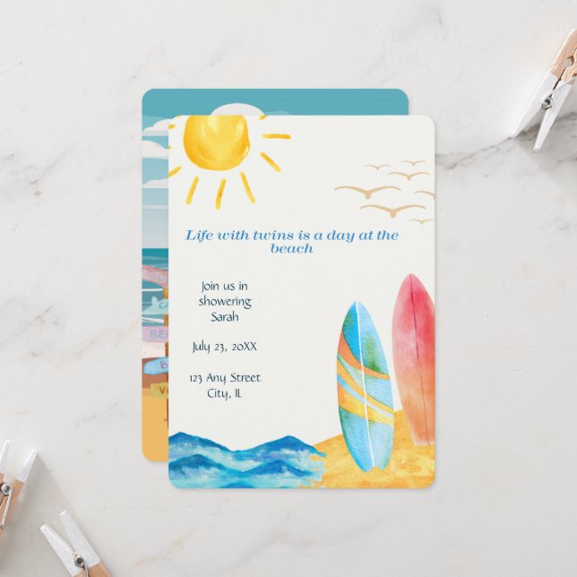 Einladung von Twin Beach Baby Dusche (Vorderseite/Rückseite Beispiel)
