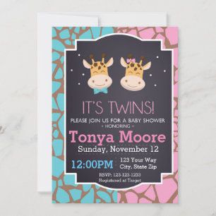 Einladung von Twin Boy and Girl Giraffe Baby Showe