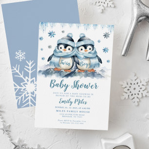 Einladung von Twin Boys Baby Shower Pinguin