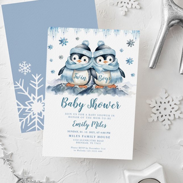 Einladung von Twin Boys Baby Shower Pinguin (Von Creator hochgeladen)