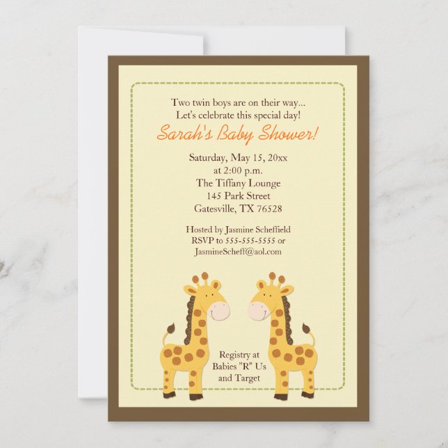 Einladung von Twin Boys Giraffe 12x18 Baby Shower (Vorderseite)
