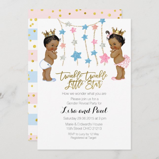 Einladung von Twinkle Girl oder Boy Gender (Vorne/Hinten)