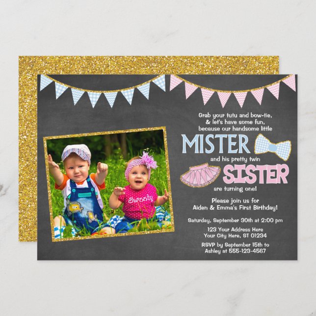 Einladung von Twins zum Geburtstag | Mister und Si (Vorne/Hinten)