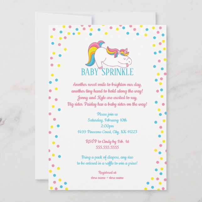 Einladung von Unicorn Baby Sprinkle (Vorderseite)
