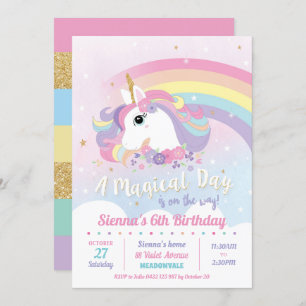 Einladung von Unicorn Geburtstag Rainbow Girl