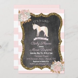 Einladung von Unicorn Glitzer Floral Baby Dusche