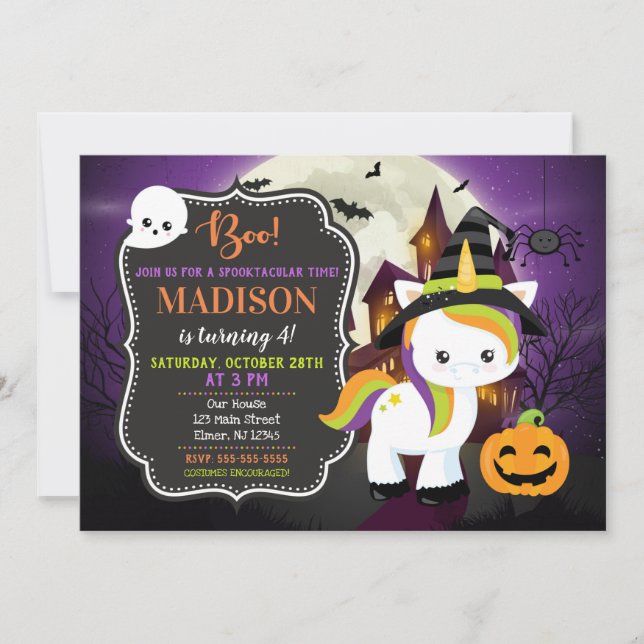 Einladung von Unicorn Halloween (Vorderseite)