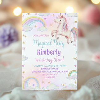 Einladung von Unicorn Pastel Rainbow zum Geburtsta